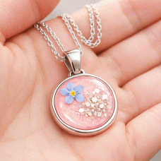 Forget Me Not Ashes Round Necklace Resin