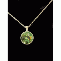 Memorial Ashes in Glass Silver Round Necklace Green