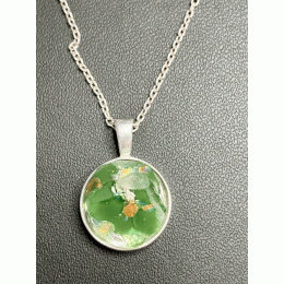 Memorial Ashes in Glass Silver Round Necklace Green