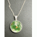 Memorial Ashes in Glass Silver Round Necklace Green