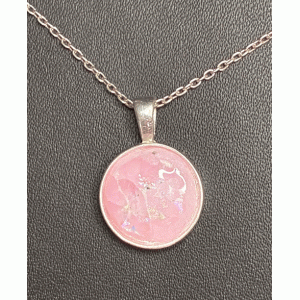 Glass Memorial Ashes Silver Round Necklace Pink Glass Memorial Ashes Silver Round Necklace Pink