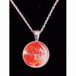 Memorial Ashes in Glass Silver Round Necklace Red