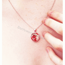 Round Ash in Glass Necklace Red