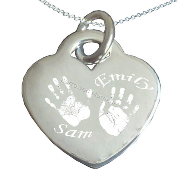 Hand Print Footprint Necklace Two Prints Names Hand Print Footprint Necklace Two Prints Names