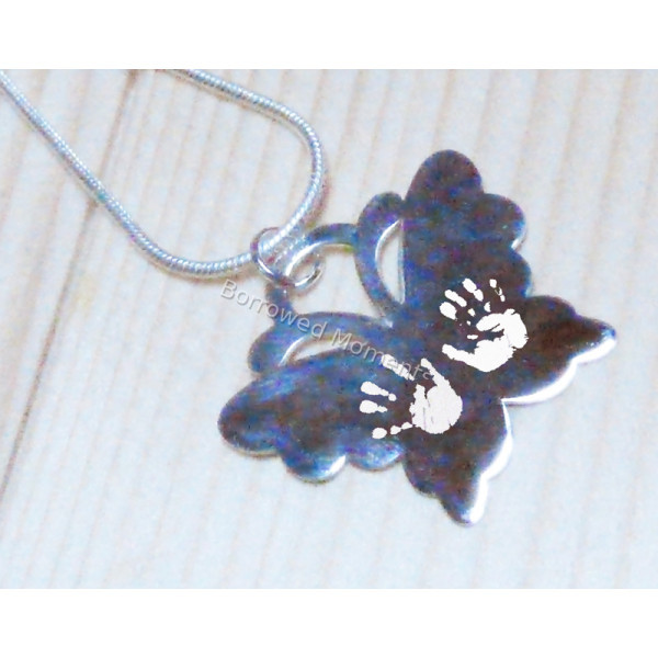 Butterfly Hand Print Footprint Necklace Two Prints