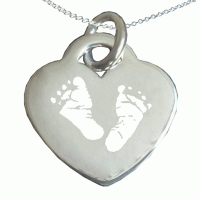 Engraved Hand Print Footprint Silver Necklace