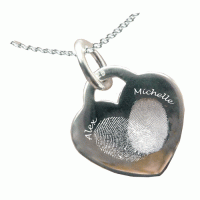Engraved Silver Double Fingerprint Heart Necklace