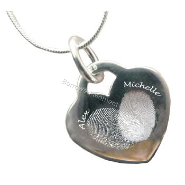 Engraved Silver Double Fingerprint Heart Necklace