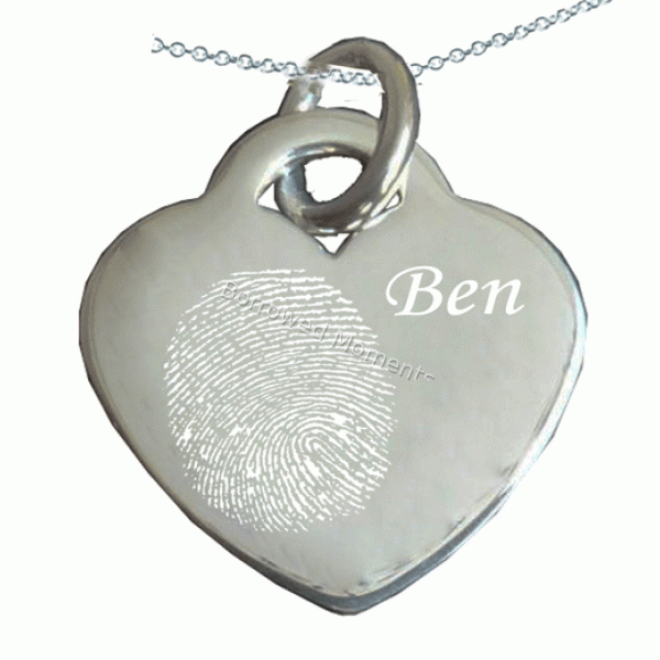Engraved Silver Fingerprint Necklace Engraved Silver Fingerprint Necklace