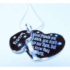 Engraved Good Friends Necklace, Double Heart, 925 Silver