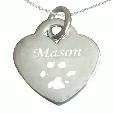 Sterling Silver Paw print Engraved Necklace