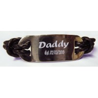Engraved Tribal Mens Leather Bracelet - Daddy