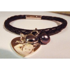 Tribal Leather and Silver Photo Charm Bracelet