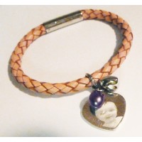 Ladies Tribal PINK Leather Photo Charm Bracelet