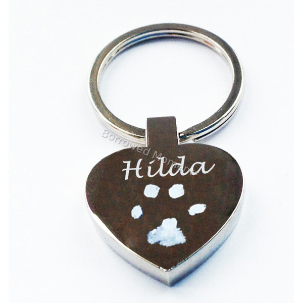 Pet Paw print Engraved Heart Key Ring Pet Paw print Engraved Heart Key Ring