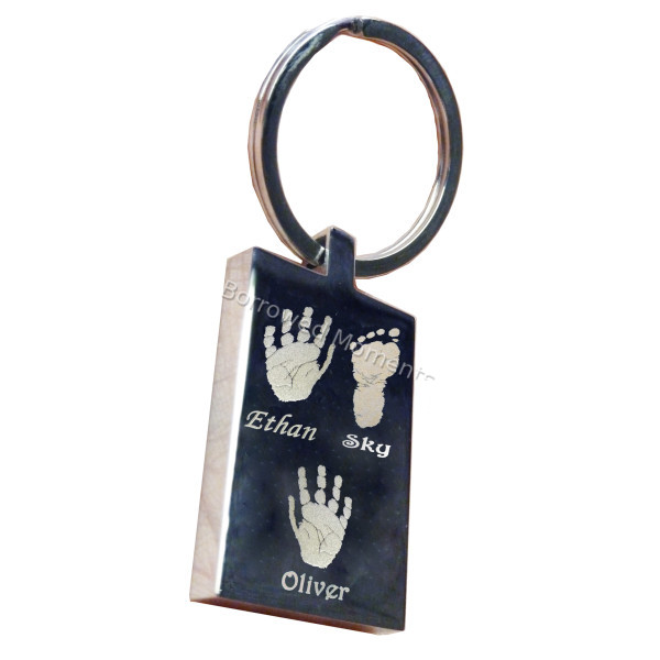 Three Children Hand Print Footprint Key Ring