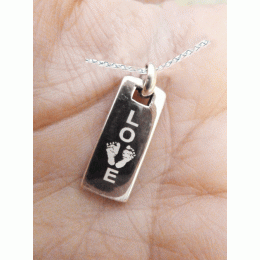 925 Silver Footprint Love Tag Necklace