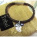 FINE SILVER Hand Foot Charm Brown Leather Bracelet