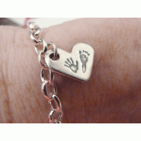 FINE SILVER Hand print Footprint Charm Bracelet