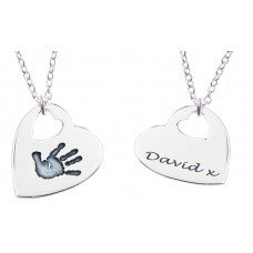FINE SILVER Cut Out Heart Hand Print Necklace