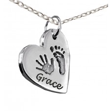 FINE SILVER Hand Print Footprint with Name Necklace