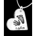 FINE SILVER Hand Print Footprint with Name Necklace