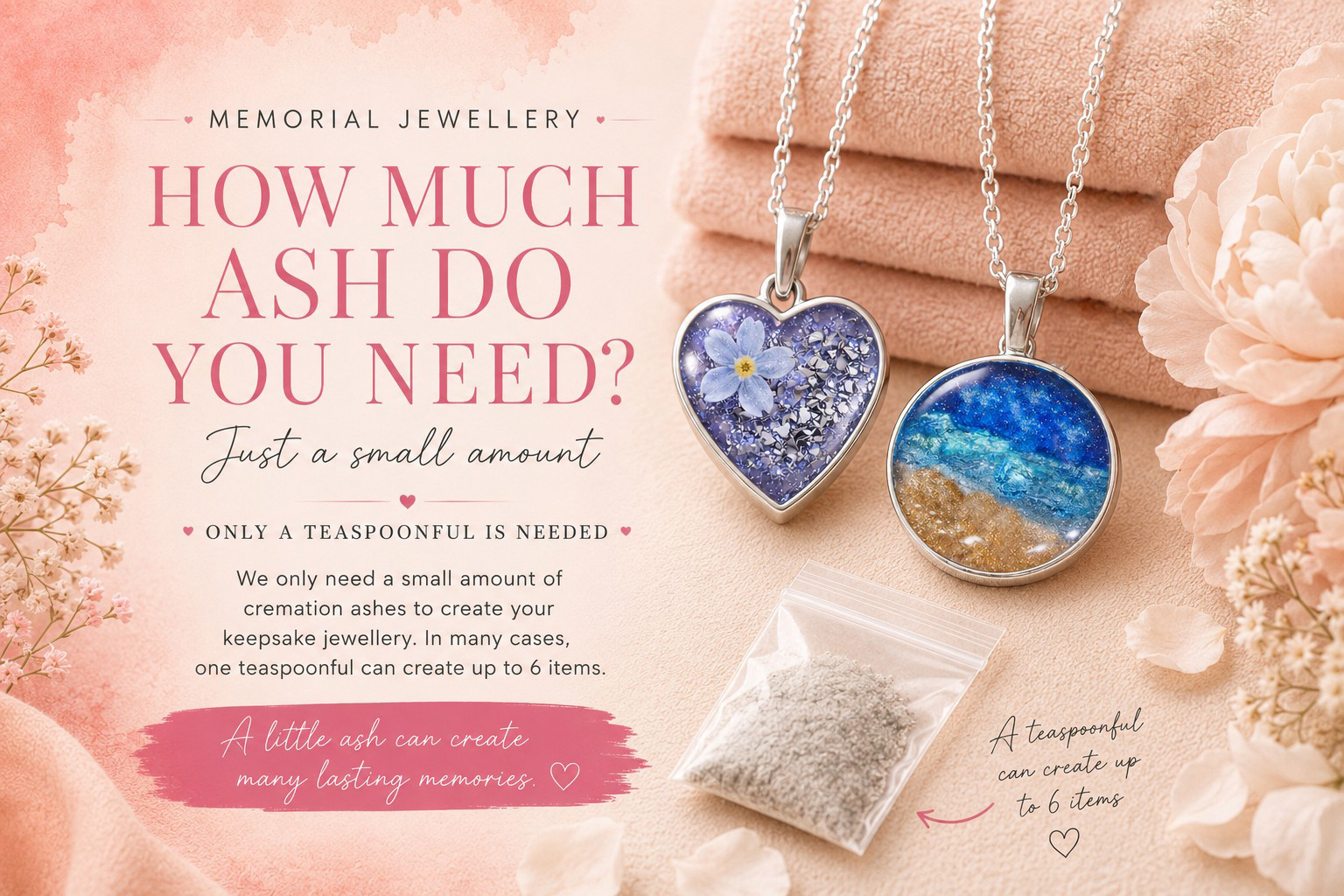 How much ash is needed for memorial jewellery